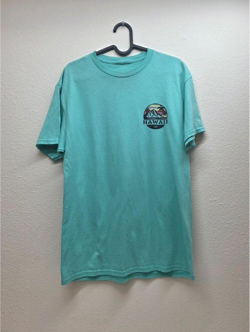 Mens Hawaii Graphic T-Shirt Medium M Light Blue Surf Beach Tee